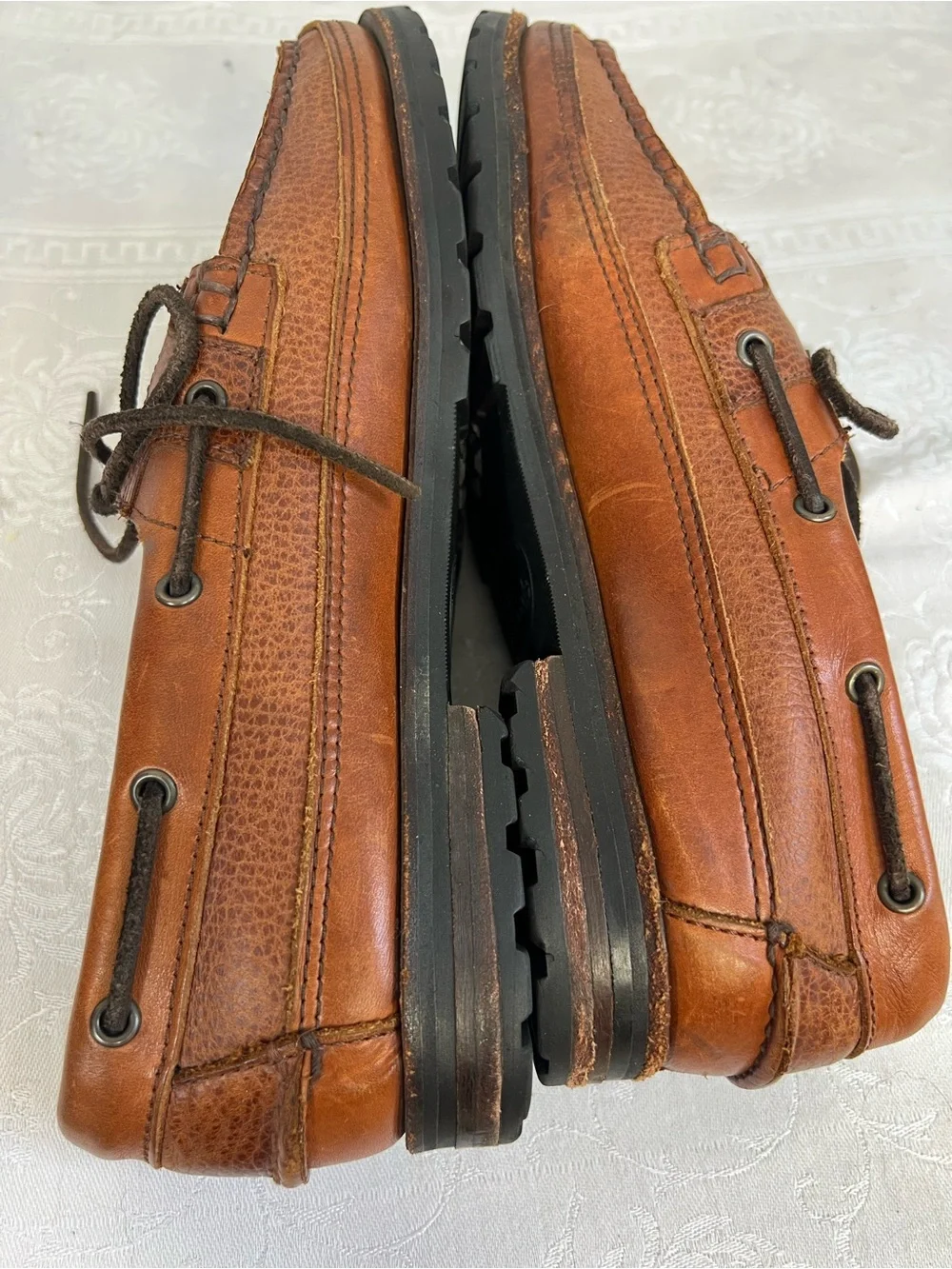 Allen Edmonds Woodhaven Men’s Loafers Brown Leather Slip On Boat Shoes Lace Up 8